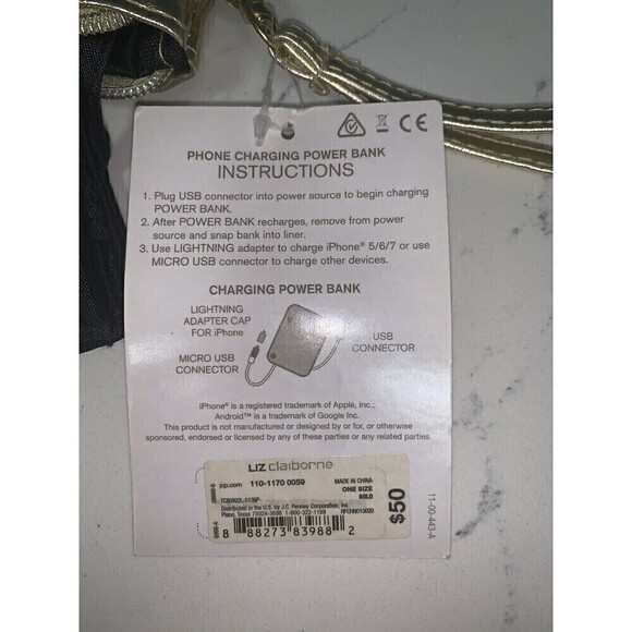 𝅺LIZ Claiborne Charging Wristlet Gold New With‎ Tags - Picture 8 of 9